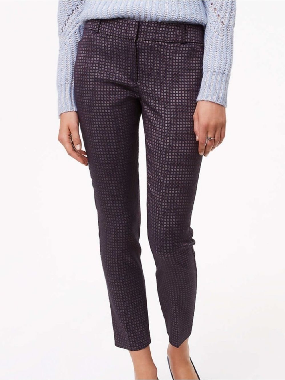 LOFT 12 Julie Skinny Jacquard Purple Burgundy Shimmery Silver Ankle Pants